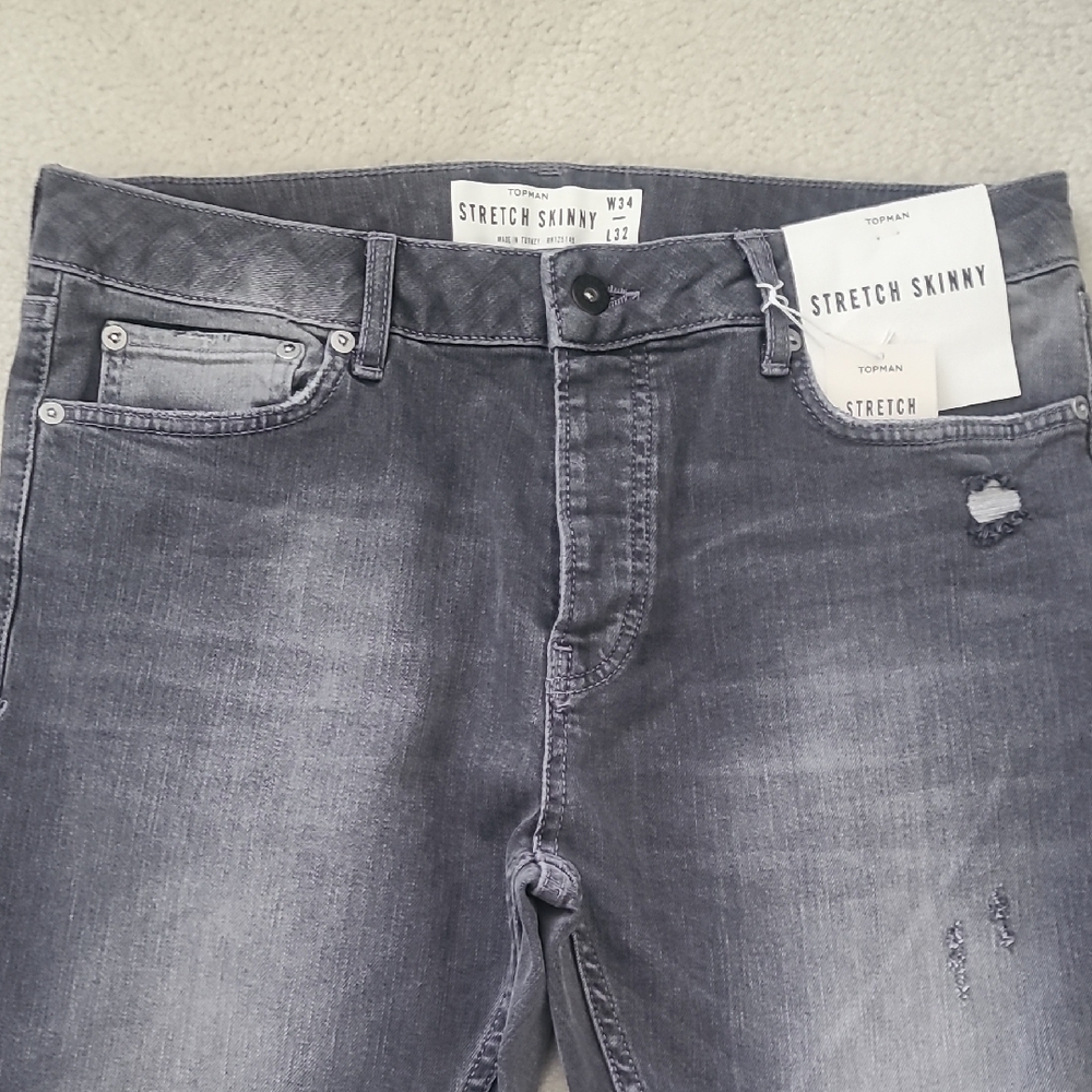Topman Gray Skinny Jeans with Distressed Details